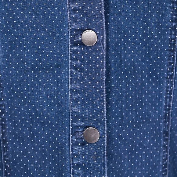 Chico's Women's Denim Jacket Blue White Polka Dot Stretch Vintage Size 2 L/12 - Picture 4 of 9